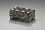 Vessel with guilloche pattern; 2000–1500; chlorite; 3.33 x 6.67 x 3.81 cm; Los Angeles County Museum of Art