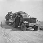 M19 Tank Transporter carrying a Churchill tank to the Rhine