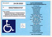 European disabled parking permit (Polish version pictured)