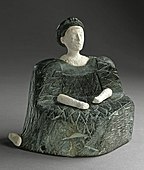 Female figurine of the "Bactrian princess" type; 2500–1500; chlorite (dress and headdresses) and limestone (head, hands and a leg); height: 13.33 cm; Los Angeles County Museum of Art (USA)
