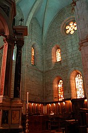 Alabaster windows and rosette in the central apse of Casamari Abbey church (1203–1217) in Lazio, Italy