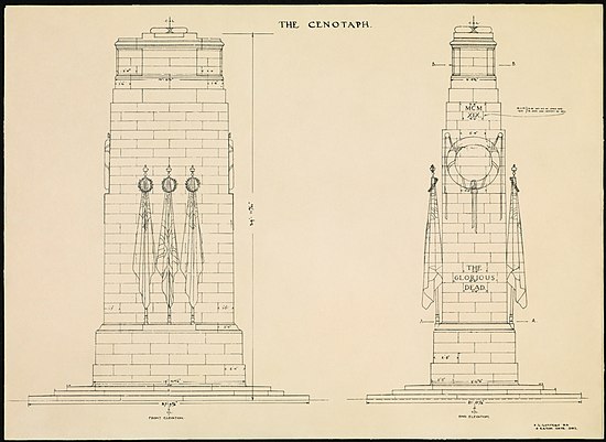Sketch of the Cenotaph's front and end elevations
