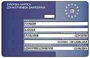 A European Health Insurance Card (Slovenian version pictured)