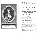 Frontispiz und Titelblatt von John Tolands antikatholischem Traktat Hypatia: Or the History of a most beautiful, most vertuous, most learned, and every way accomplish’d Lady