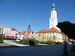 Market Square with the Town Hall and the Church of Saints Peter and Paul in the background