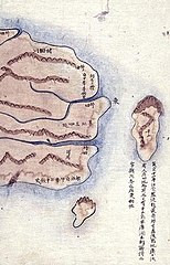 金正浩《大東輿地圖》（1861）:（部分）于山和鬱陵島東岸