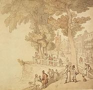 Londres vers 1800 : Attractions sur les berges de la Tamise.