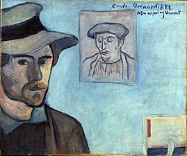 Émile Bernard, Autoportrait avec le portrait de Paul Gauguin, 1888, Amsterdam, musée Van Gogh.