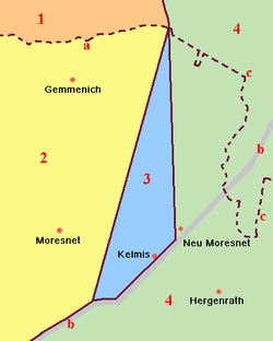   荷兰林堡省 (1)   比利时列日省 (2)   莫雷斯内特 (3)   普鲁士莱茵省 (4)