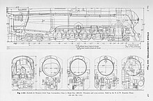 A drawing design of a streamlined steam locomotive