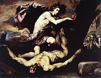 胡塞佩·德·里貝拉的《阿波羅和馬爾西亞（義大利語：Apollo e Marsia (Ribera Napoli)）》，182 × 232cm，約作於1637年，來自1862年阿瓦洛斯侯爵的遺贈[54]