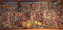 伯納德·凡·奧利（英语：Bernard van Orley）的《俘虜法國國王弗朗索瓦一世》（Cattura del re di Francia Francesco I），435 × 789cm，約作於1528－1530年，來自1862年阿瓦洛斯侯爵的遺贈[38]