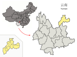 昭通市在雲南省的地理位置（黃色部分）