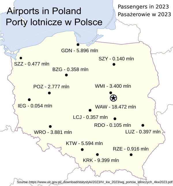 Map of Polish airports