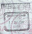 免簽證國家旅客護照上的巴黎北站註冊並列管制入境停留6個月印章。