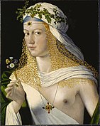 推测为卢克雷齐亚·波吉亚的肖像，由巴托罗密欧·维内托（英语：Bartolomeo Veneto）所绘。