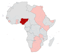1914年尼日利亚殖民地（深红） 1914年大英帝国非洲殖民地（红）