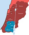 132年-135年巴爾柯赫巴起義的範圍（藍色）