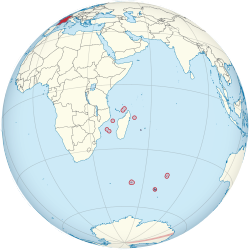 法屬南部和南極領地的位置（紅圈處）