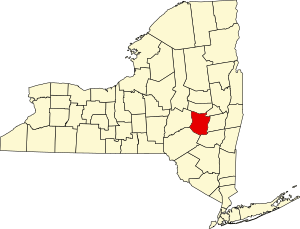 Map of New York highlighting Schoharie County