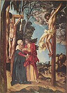 老盧卡斯·克拉納赫的《耶穌被釘十字架》（ Klage unter dem Kreuz），138 × 99cm，約作於1503年，1804年始藏[26]