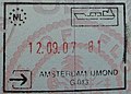 荷蘭阿姆斯特丹I Jmond港水路旅行入境印章。