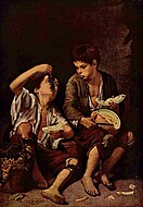 巴托洛梅·埃斯特萬·牟利羅的《吃水果的少年》（Die Melonenesser），146 × 104cm，約作於1670年，1698年始藏[63]