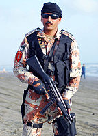A DBDU-wearing Pakistani Ranger (Sindh) on duty