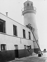 The damaged lighthouse at Scarborough.