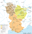 Le duché de Bourgogne (en marron) dans la Bourgogne du Xe siècle