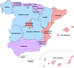 二零零八年西班牙同性婚姻數目按行政區域分布, 一百二十七到六十宗的有 馬德里自治區, 加泰罗尼亚, 巴倫西亞自治區, 巴利阿里群島 和 加那利群島. 六十到四十宗有 阿斯圖里亞斯, 坎塔布里亚, 巴斯克自治區, 纳瓦拉, 安達魯西亞自治區, 穆尔西亚自治區 及 梅利利亚. 四十到二十宗有 加利西亚自治区, 卡斯蒂利亚-莱昂, 拉里奧哈自治區, 阿拉贡自治区, 埃斯特雷马杜拉 及 卡斯蒂利亚-拉曼恰. 二十到十三宗的是 休达.