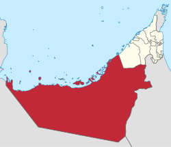 阿布達比酋长国在阿联酋的位置（阿布達比以深粉紅色標示）
