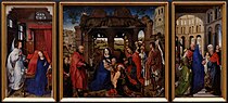 羅希爾·范德魏登的《聖科隆巴祭壇畫（英语：Saint Columba Altarpiece）》，中聯138 × 153cm，兩側138 × 70cm，約作於1455年，來自布瓦塞雷的收藏[13]