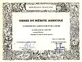 Diplôme du Mérite agricole (en 2000).