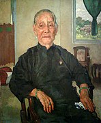 Portrait of Madam Cheng (1941) Size: 79.5 x 65 cm Medium: Oil on board Painted by Xu in Ipoh, when Cheng was 92 who was the mother of Cheong Chee (1885-1954), a wealthy Chinese tin miner and philanthropist in Malaya.