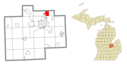 齊爾沃基鎮區在薩吉諾縣及密歇根州的位置（以紅色標示）