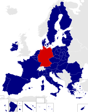 Map of the European Parliament constituencies with Germany highlighted in red