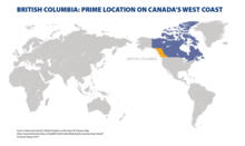 Map of the world showing British Columbia's (B.C.) location on Canada's West Coast