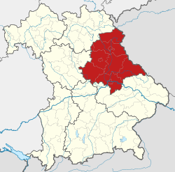 上普法尔茨行政区在巴伐利亚的位置