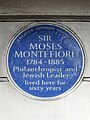 Plaque à Westminster où le couple Montefiore vécut.
