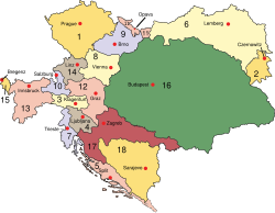 克羅地亞-斯洛沃尼亞王國（17號）位於奧匈帝國的位置