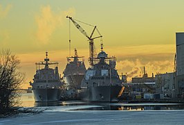 Billings, Indianapolis and St. Louis at the Marinette Marine shipyard on 15 December 2018