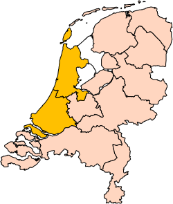 北荷兰省和南荷兰省（橙色）在荷兰王国本土中的位置