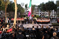 Mayor Miguel Ángel Mancera presides over a minute of silence for the earthquake victims at the 30-year commemoration
