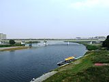 多摩川橋梁を渡る30000形「EXE」と2000形（2009年6月13日）