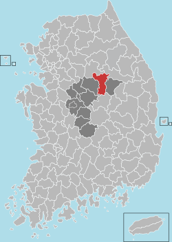 堤川市在韓國及忠清北道的位置