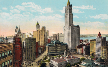 1913年的伍爾沃斯大樓和紐約天際線。
