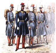 Infanterie de ligne, officier, sous-officier et soldats.