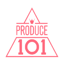 Image of a pink triangle with "Produce 101" written on it and a little crown on top of it