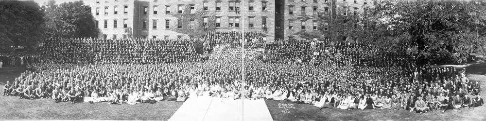 Students sit outside of Pennsylvania State College (c. 1922)